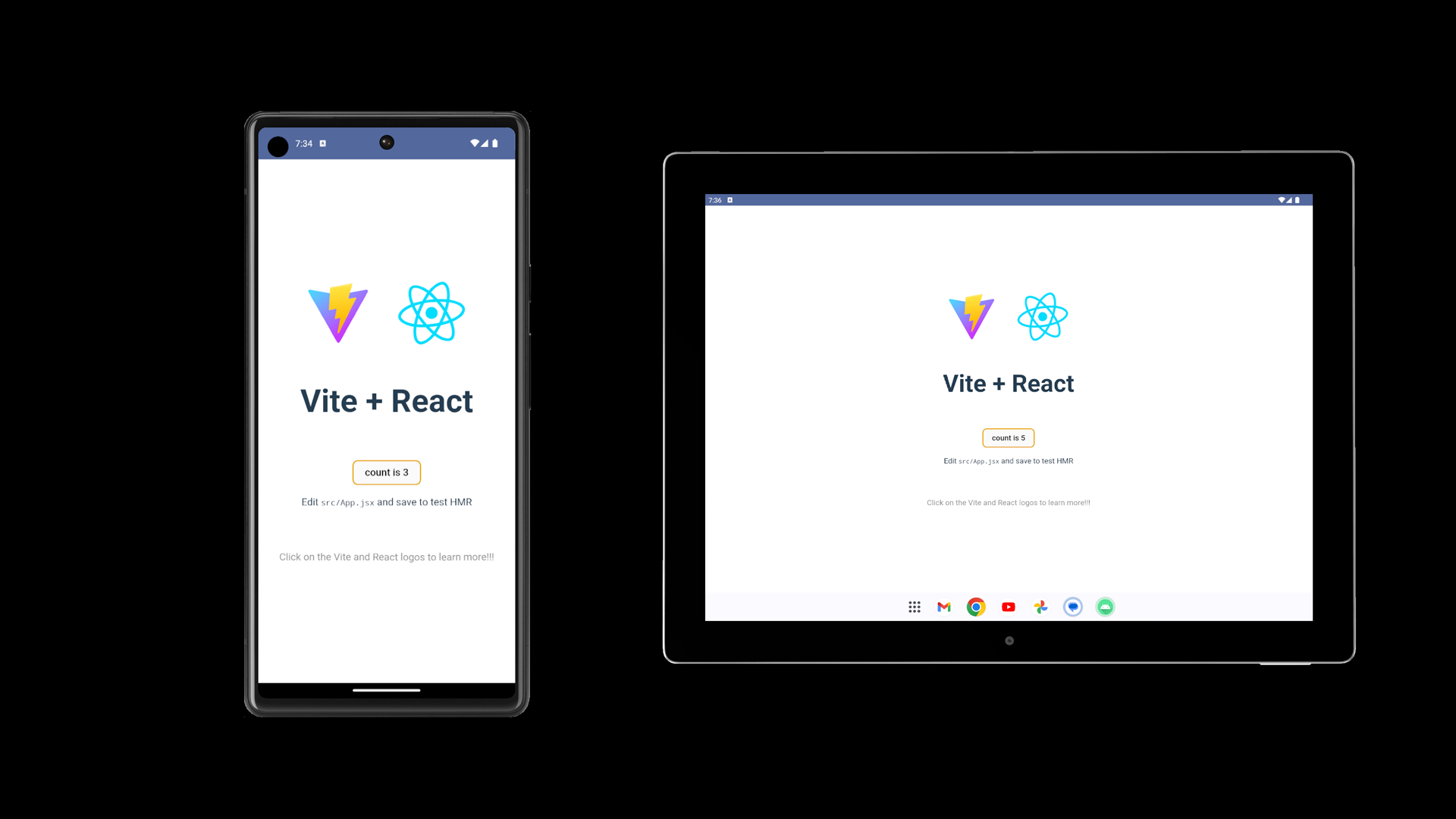 Final Result of running React from Vite on Android