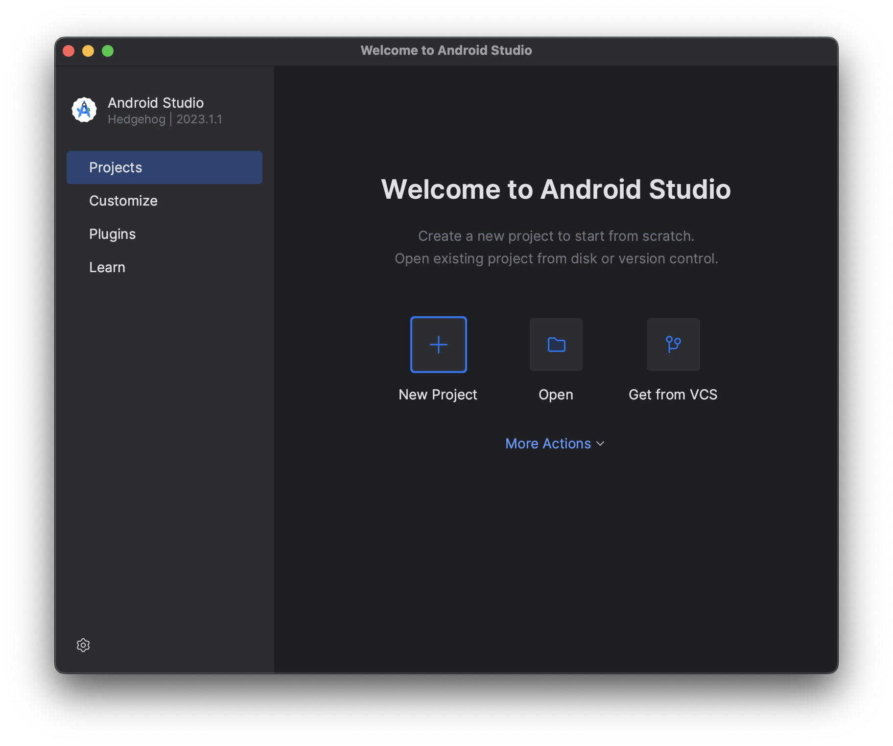 Android Studio welcome dialog