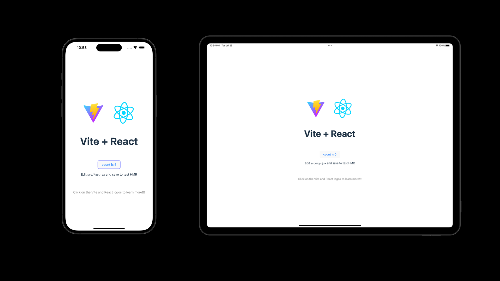 Final Result of running React from Vite on iOS